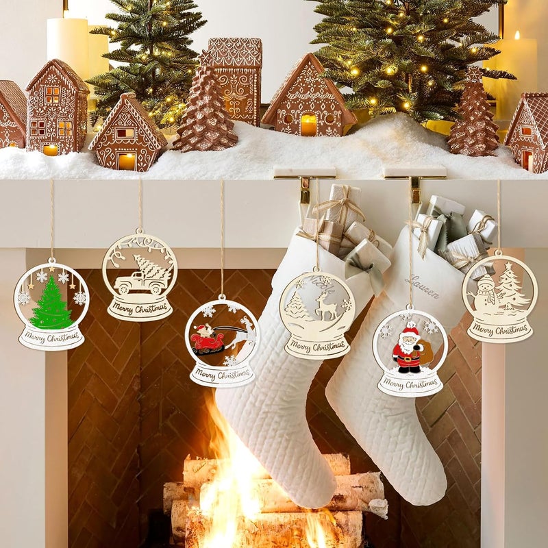 Sophena 36PCS Wooden Hollow Christmas Ornaments for Paint Christmas Tree Decorations 6 Styles, DIY Blank Unfinished Wood Reindeer Santa Claus Snowman Snowflake Angle Cutouts for Crafts Winter Hanging Decora - Image 3